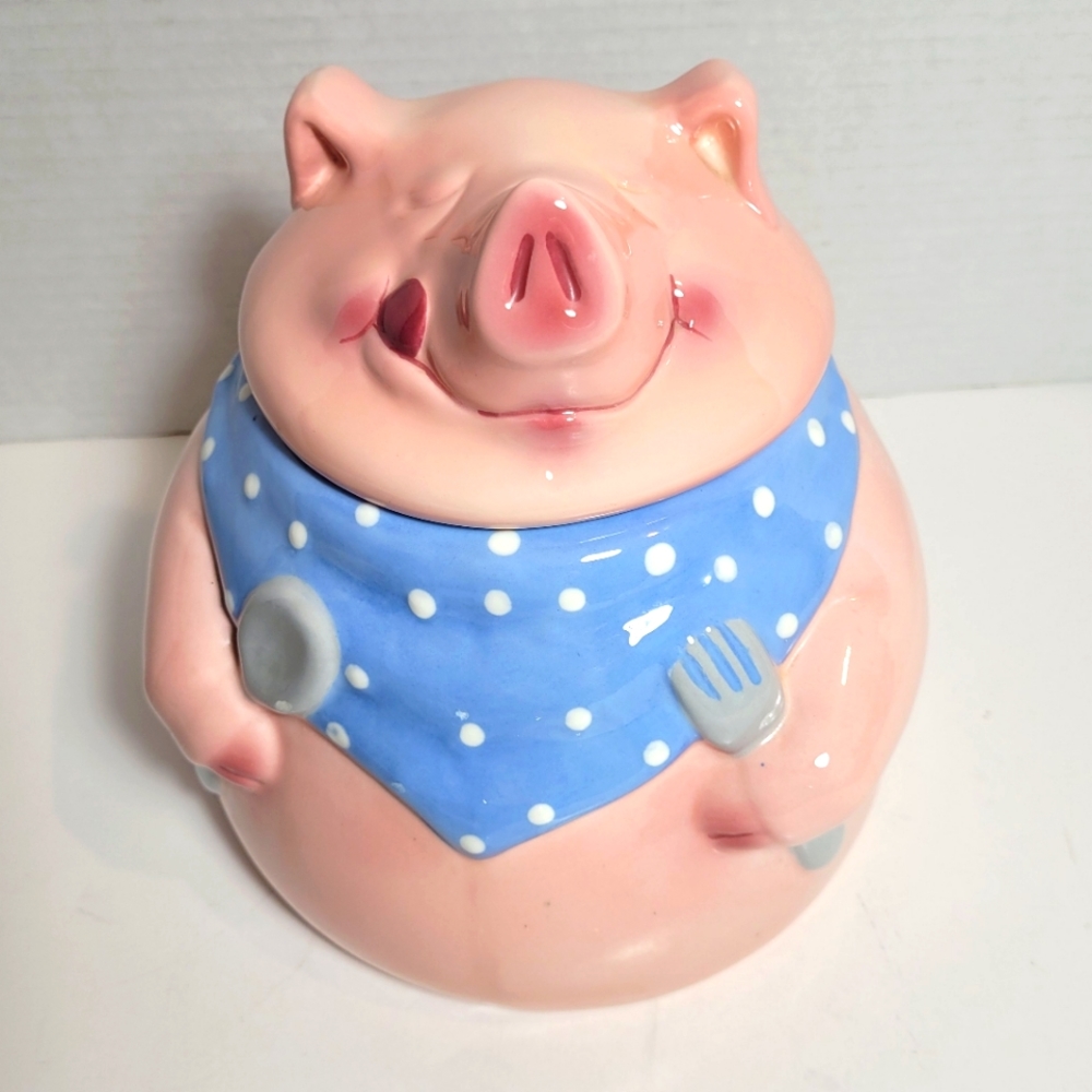 Pink Pig Out Vintage Clay Art Cookie Jar 1991 Excellent